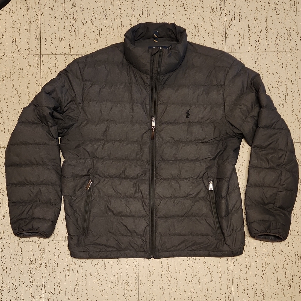 Polo Ralph Lauren Gray Down Filled Full Zip Packable Light Weight Puffer Jacket